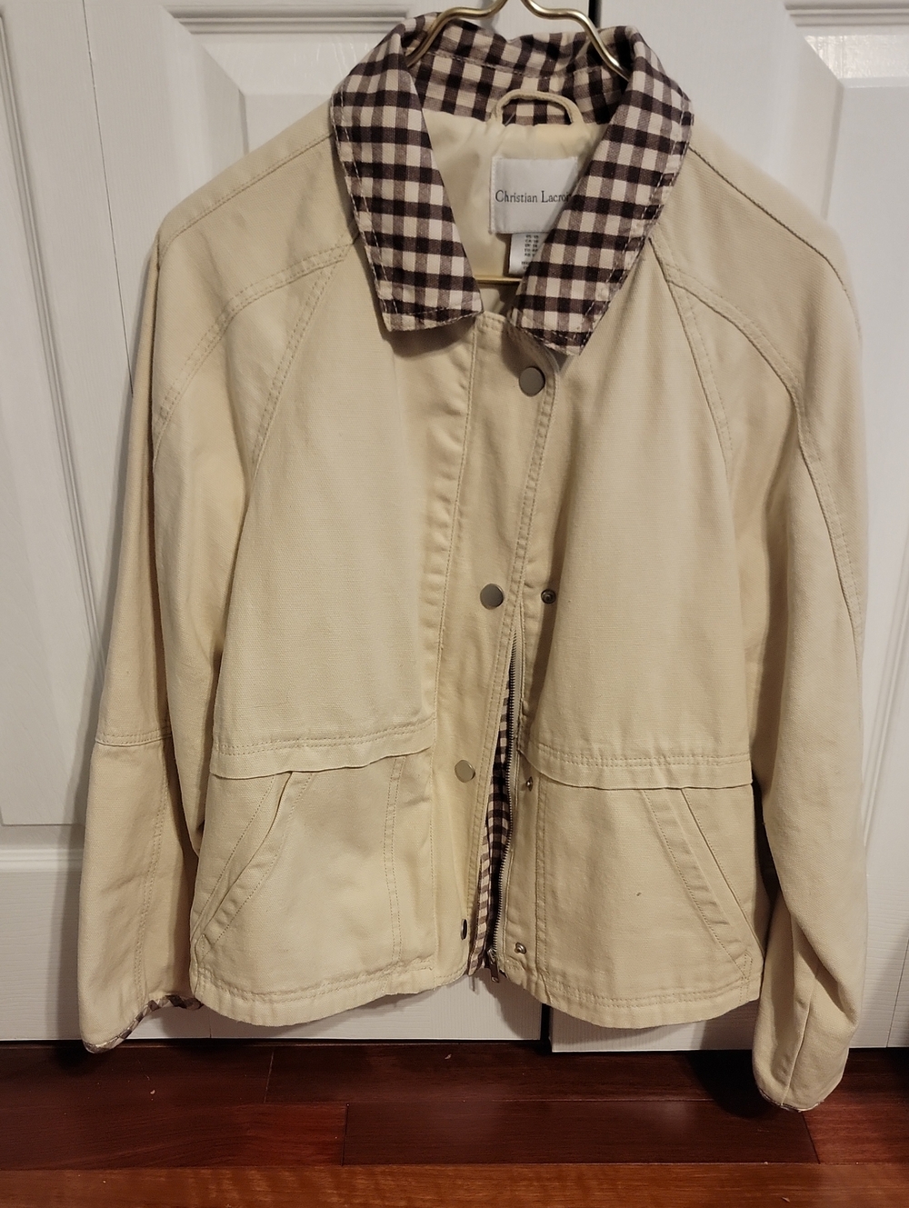 Christian Lacroix Cream Utility Jacket with Brown Check Collar